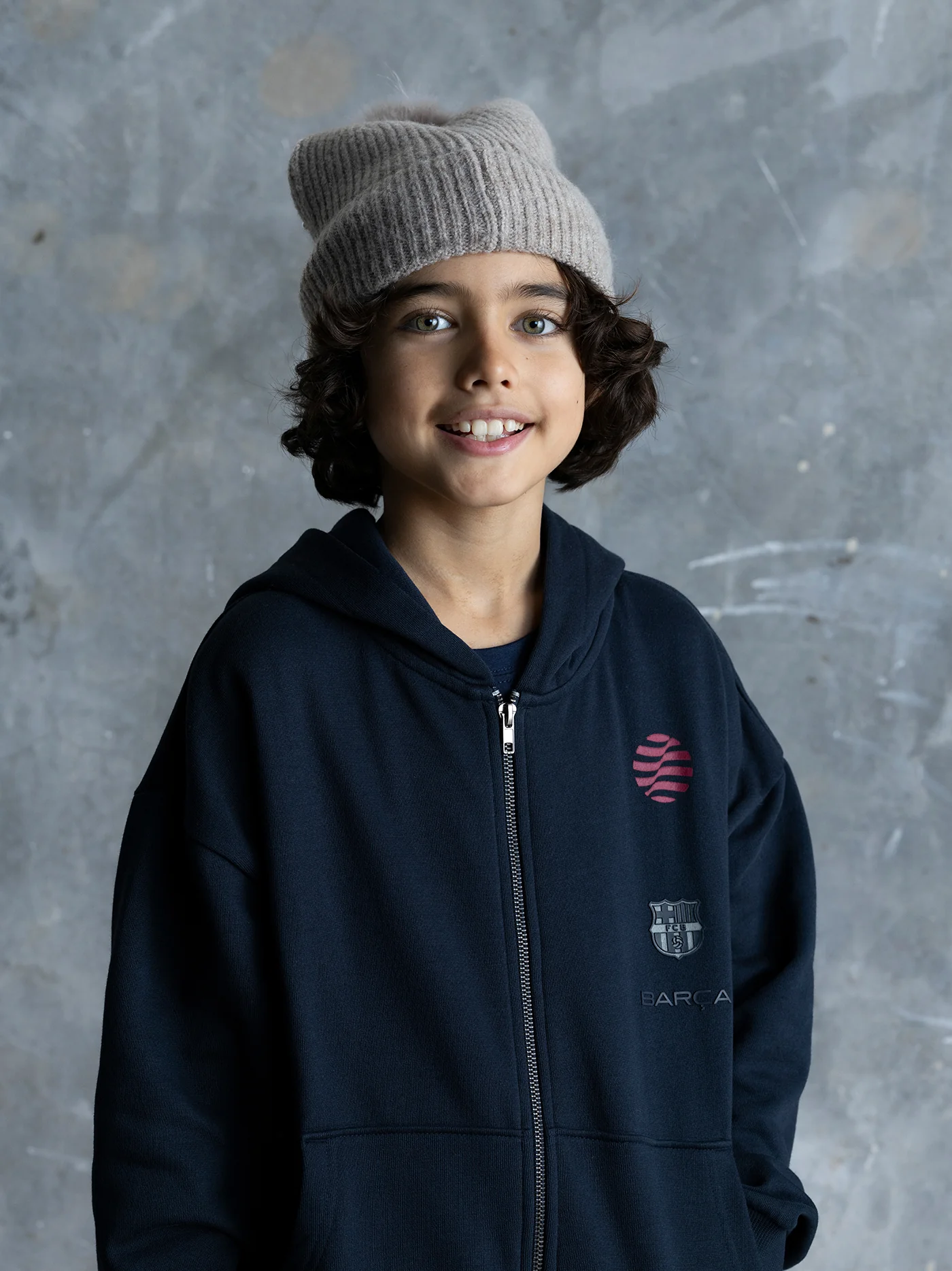 Hoodie Zip Navy Barça Organic Goals - Junior